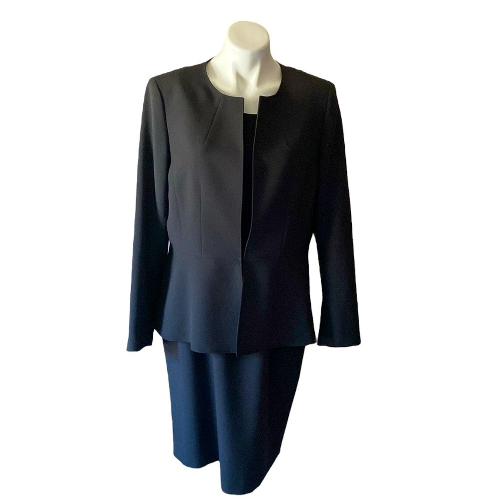 Evan Picone Women’s Dark Gray Knee Length Peplum Dress Suit Size 12 Fall Neutral
